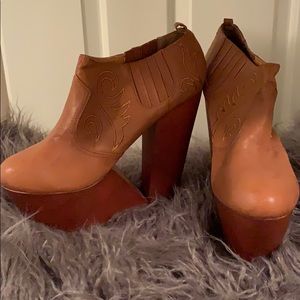 Privileged brand tan wedge bootie